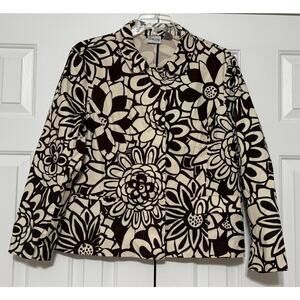 Y2K Chico's Ivory and Brown Floral Jacket/Blazer, Size 3